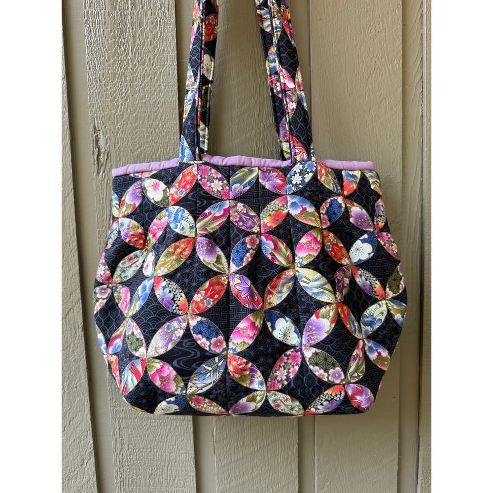 Handmade Quilted Tote Bag Japanese Floral Patchwork Cotton Shoulder Bag Multi - Picture 2 of 6